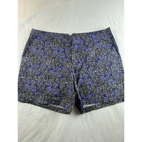 Columbia Floral Print Shorts Women's Size 16 Cotton Casual Blue Green - Picture 1 of 7